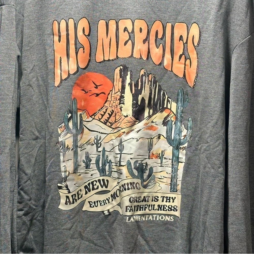 Christian Faith Crew Neck Sweater Bible Verse Desert Orange Dark Gray NWT - Picture 8 of 15